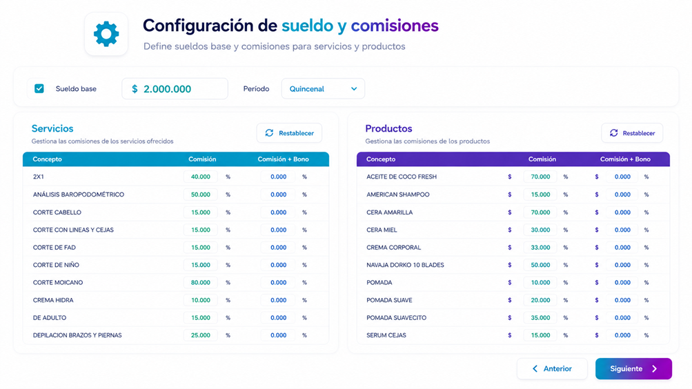 Comisiones automáticas - Vista desktop